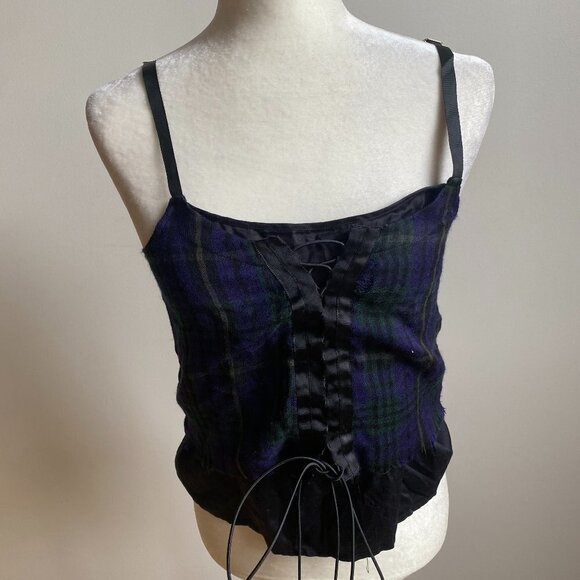 DIESEL Bnwt Sz Xs Womens Plaid Corset Tank Distressed Hem - Picture 2 of 12